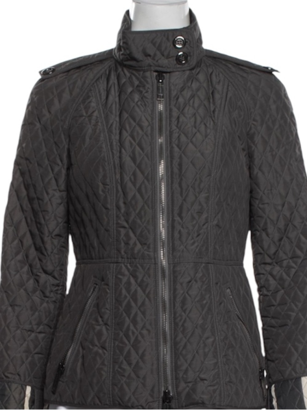 Burberry Charcoal Quilted Zip-Front Puffer Jacket Sise 6